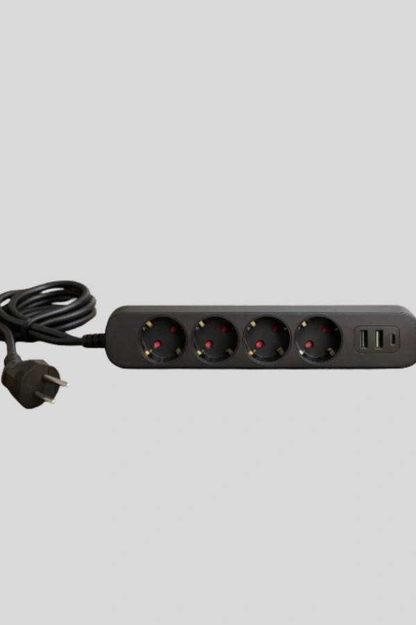 4 Priz 2 USB 1 Type-C Akım Korumalı Çoklu Priz Led Anahtarlı