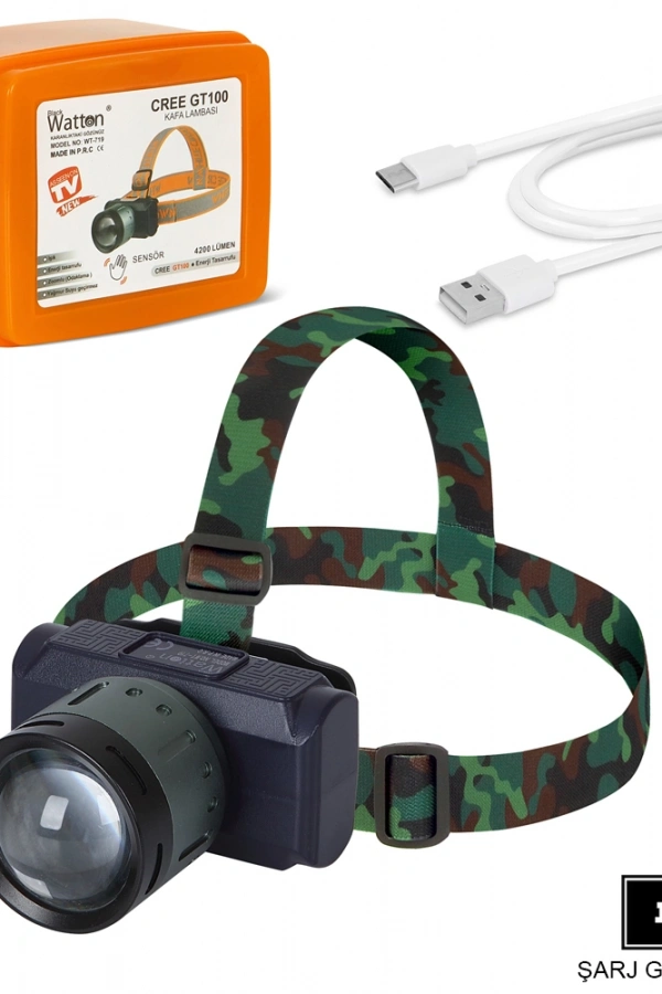 4200 Lümen Şarjlı Sensörlü Göstergeli Kafa Lambası Wt-719