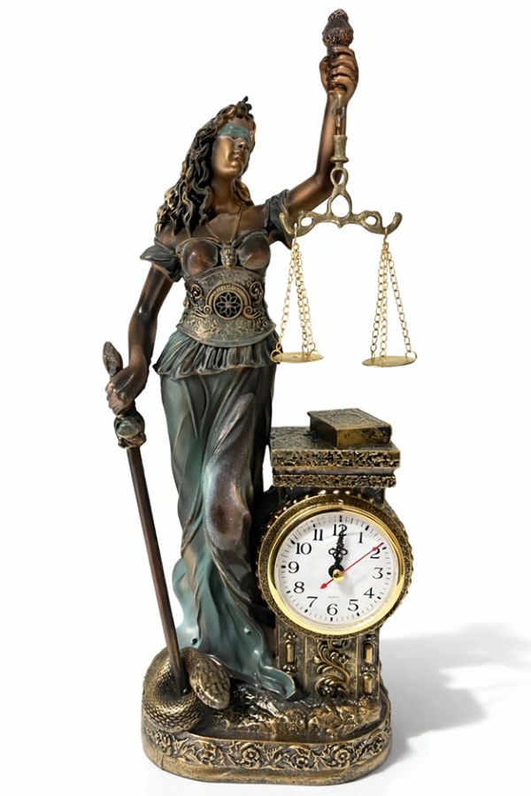 44x17 cm Polyester Saatli Adalet Figürü