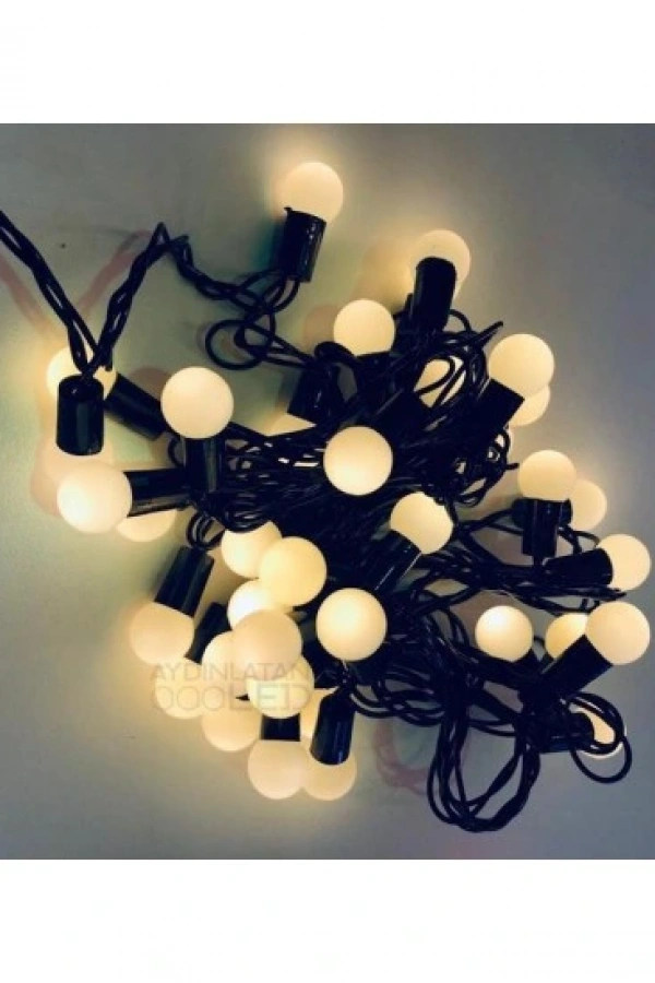 5 Metre 28 Mini Top Led Sarı Işık Fişli Siyah Kablo