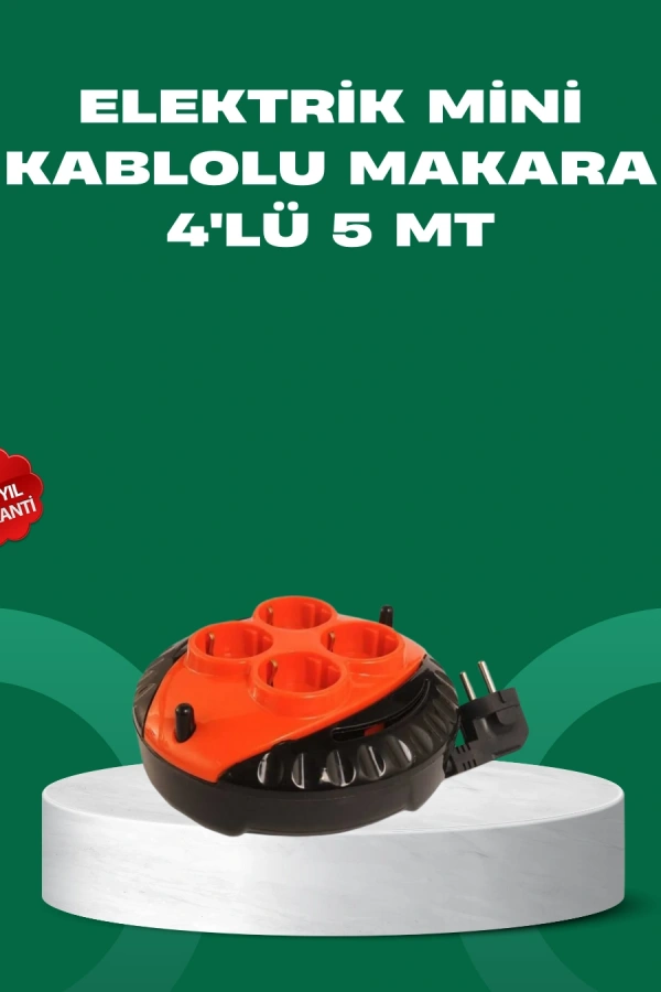 5 Metre Kablolu 4’lü Kırmızı Priz Makara