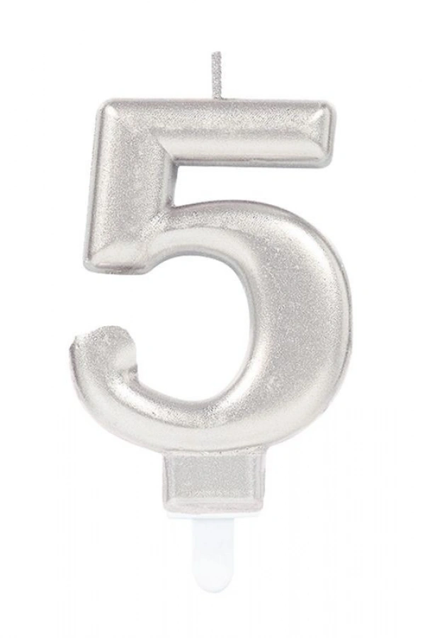 5 Rakamı Mum Gümüş Renk