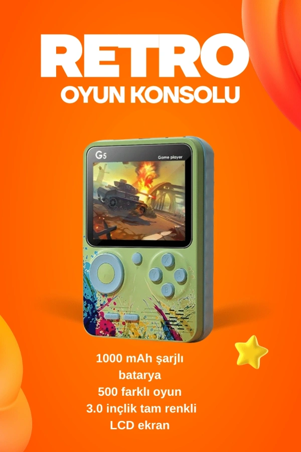 500 Oyun Hafızalı G5 Game Box – Renkli LCD Ekranlı