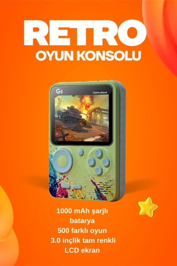 500 Oyun Hafızalı G5 Game Box – Renkli LCD Ekranlı