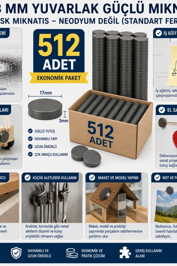512 Adet Mıknatıs 17x3 mm Yuvarlak Güçlü Mıknatıs Disk Mıknatıs