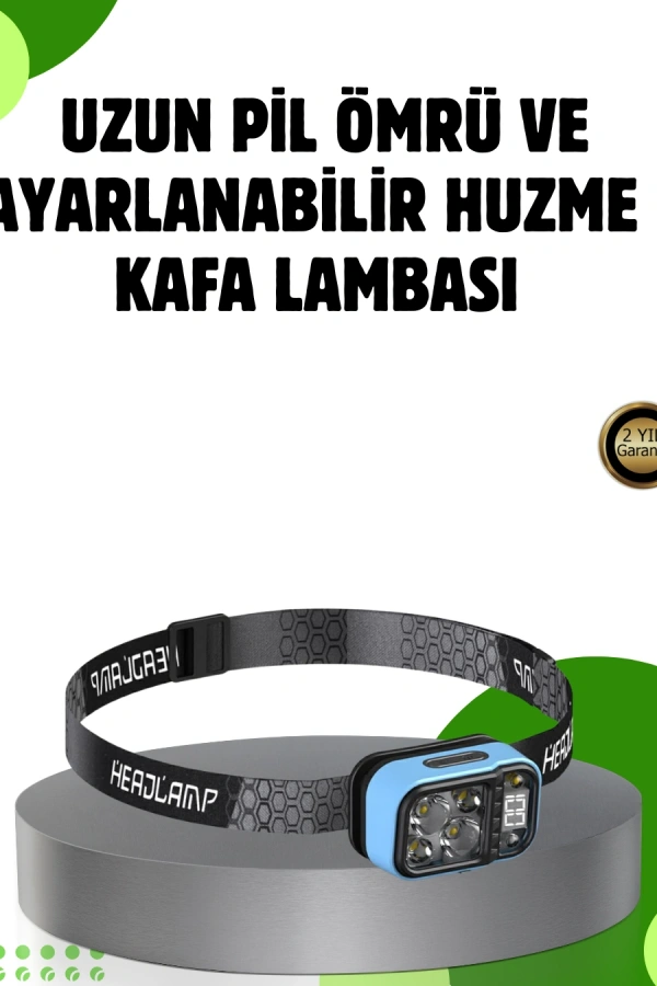 53 Modlu Süper Parlak LED Kafa Lambası Type C Şarjlı Güç Göstergeli