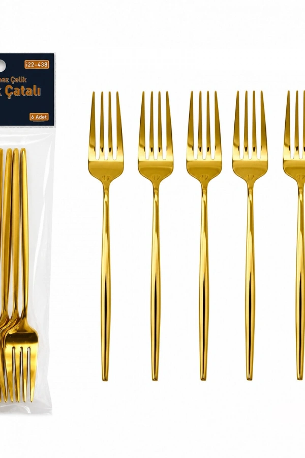 6 Parça Yemek Çatalı Seti - Gold Renk - Paslanmaz Çelik