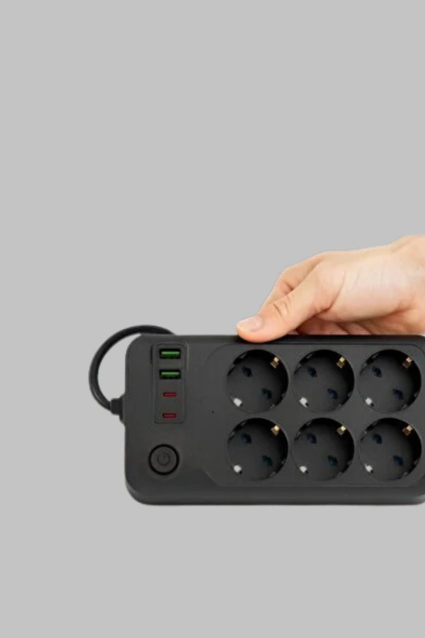 6 Prizli Çoklu Uzatma Kablosu USB Type-C Hızlı Şarj Termal Koruma