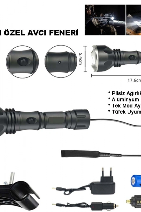 Orjinal 600 Lümen Tx6 Şarjlı Özel Avcı Feneri Watton Wt-253