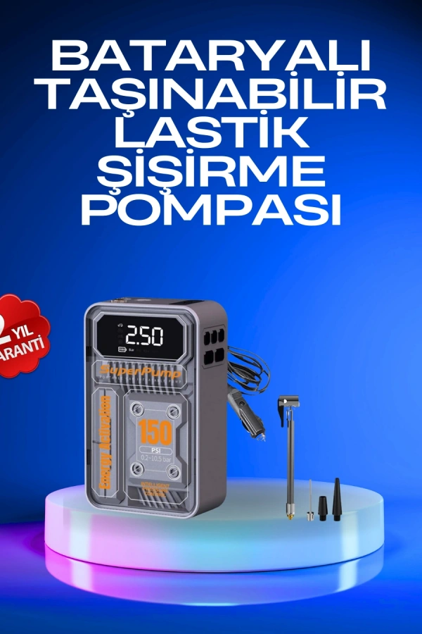 6000mAh Bataryalı LED Ekranlı Akıllı Hava Kompresörü