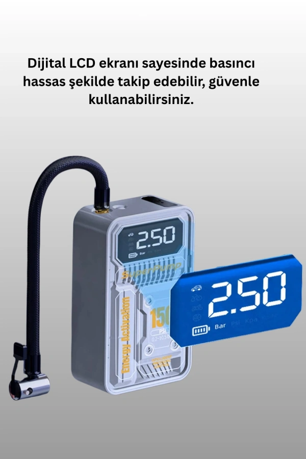 6000mAh Bataryalı LED Ekranlı Akıllı Hava Kompresörü