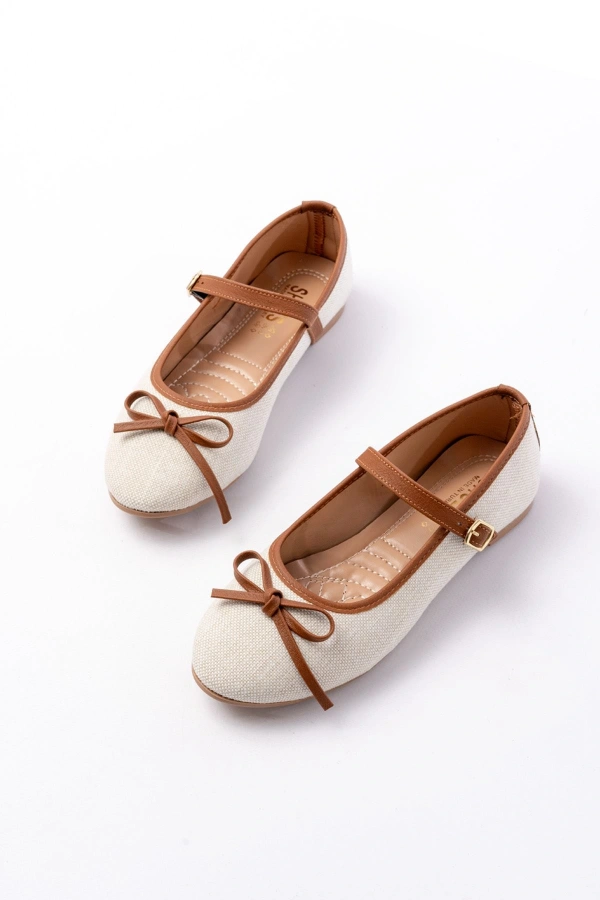 6321 Bej Keten Günlük Baret Tokalı Bayan Babet