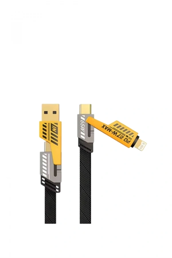 65W 4ü 1 Arada Çoklu Şarj Kablosu – USB-C, USB-A, Lightning, Veri ve Şarj Desteği