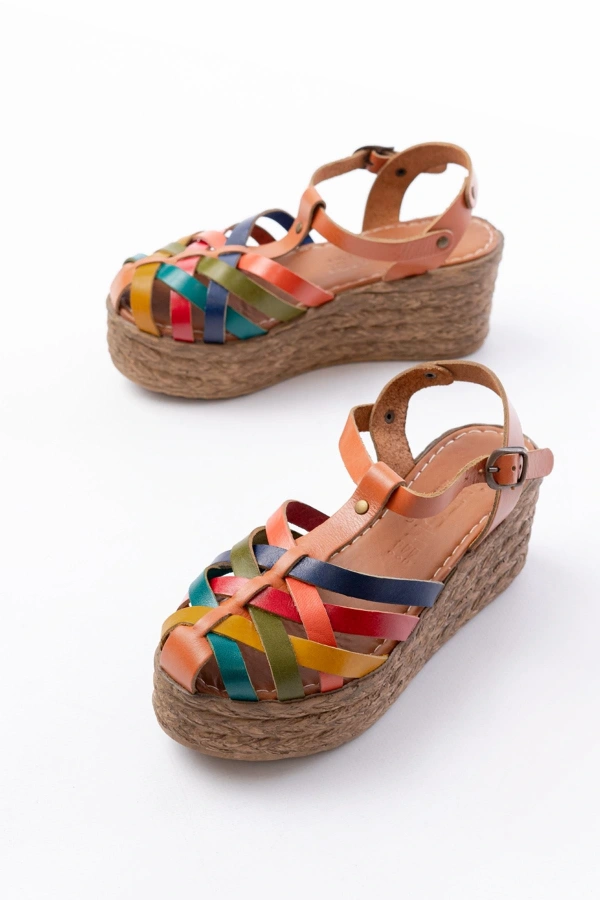 684-02 Taba Multi Ortopedik Hakiki Deri Dolgu Kadın Sandalet