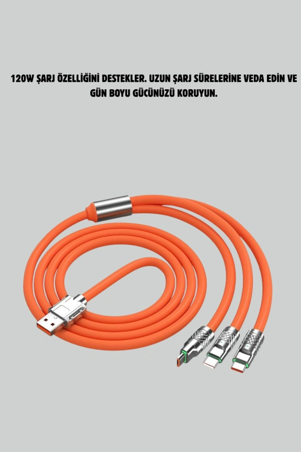 Çinko Alaşımlı Uçlu 120 W Şarj Kablosu – Dolaşmaya Dayanıklı 1,2 m USB Kablo