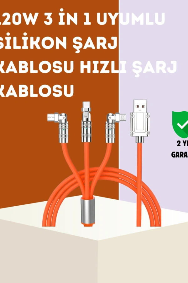 120 W Hızlı Çözüm Sunan 3ü 1 USB Şarj Kablosu– Sağlam Gövde