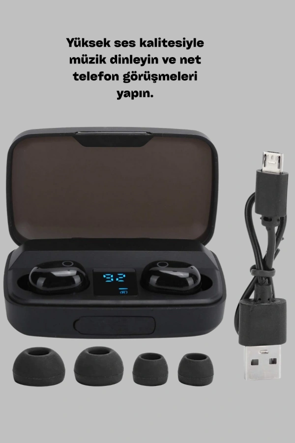 1800 mAh Güçlü Şarj Kutusu ile Bluetooth Kulaklık Seti