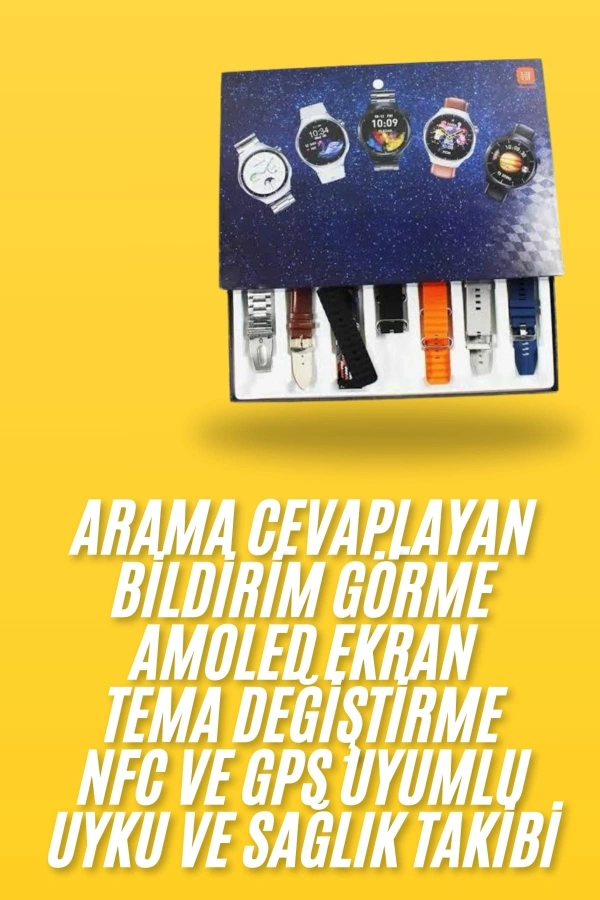 7 Kordonlu Akıllı Saat Siyah Kasa Dokunmatik Ekran Uyku ve Sağlık Takibi