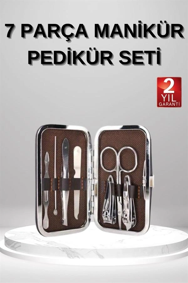 7 Parça Manikür Pedikür Seti El Ayak Bakımı Çantalı Paslanmaz Çelik