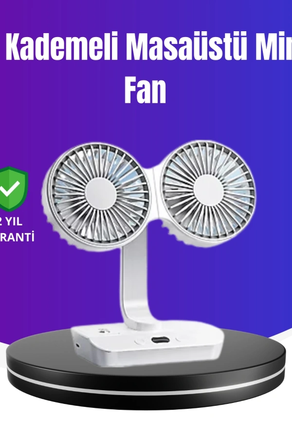 720° Döner Çift Taraflı Masaüstü Vantilatör – USB Şarjlı Sessiz Fan