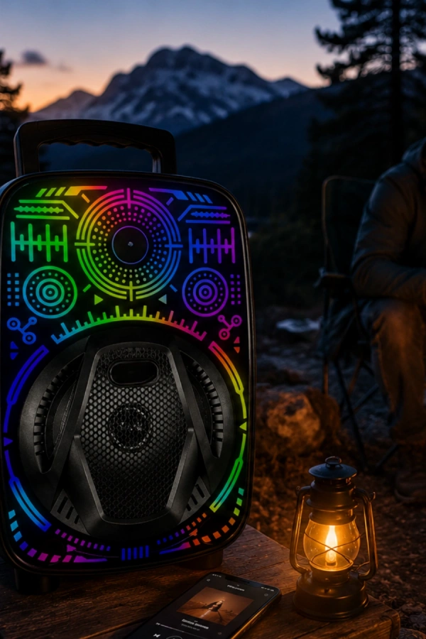 8 İnç Karaoke Hoparlör USB AUX FM Destekli Işıklı Speaker