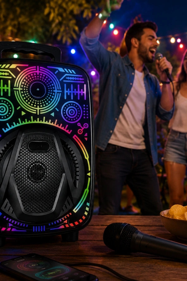 8 İnç Taşınabilir Karaoke Hoparlör Mikrofonlu RGB Işıklı Bluetooth Speaker