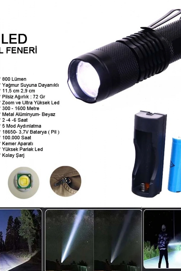 Orjinal 800 Lümen T6 Şarjlı EL Feneri Watton Wt-086