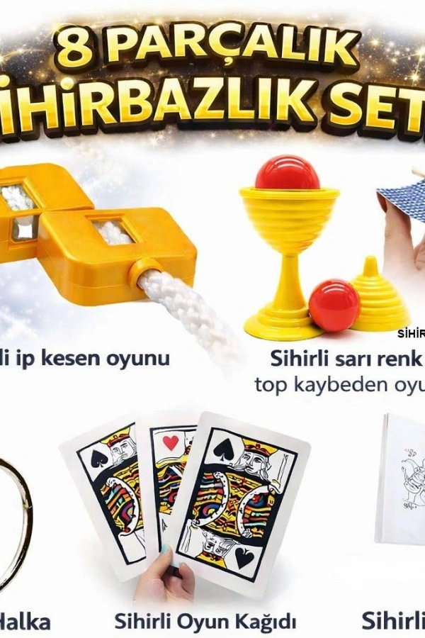 8’li Sihirbazlık Seti (Kibrit, Defter, Halka, Kupa, İp, 3’lü Kart)