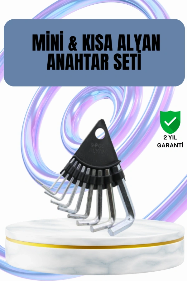 9 Parça Alyan Anahtar Seti Altıgen Uçlu Mobilya ve Tamir İçin