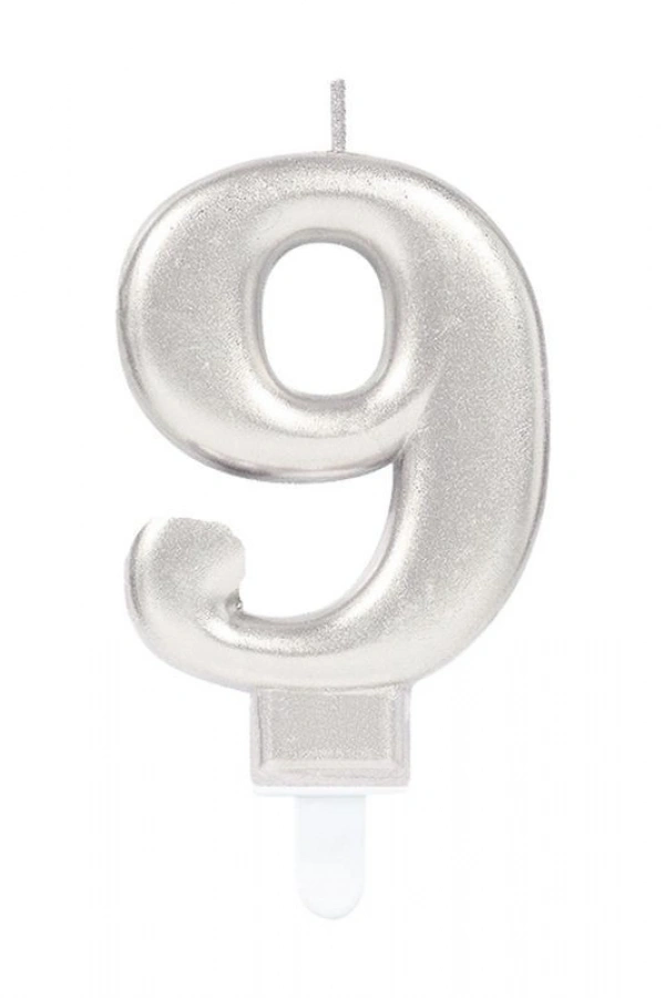 9 Rakamı Mum Gümüş Renk