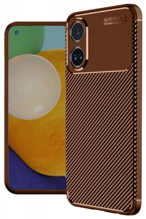 A60 Kılıf Auto Focus Karbon Kapak - Kahverengi