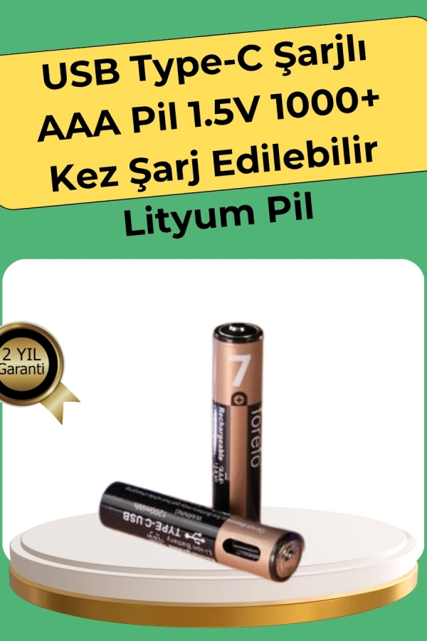AAA Boyutunda USB Şarjlı Pil – Kompakt Tasarım, Geniş Uyumluluk