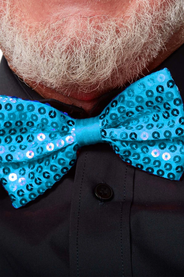 Açık Mavi Turkuaz Payetli Pullu Papyon