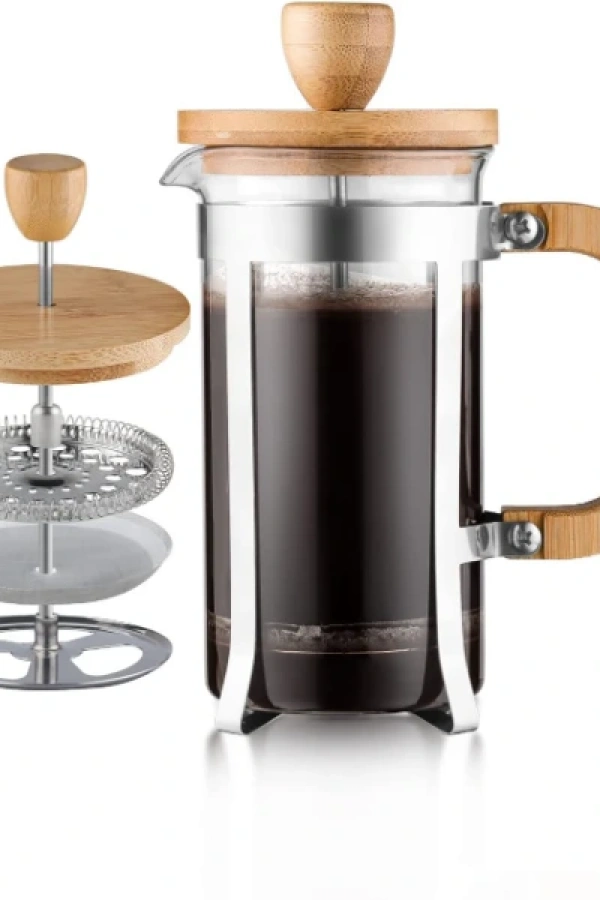 Ahşap Detaylı 600 ml Cam French Press