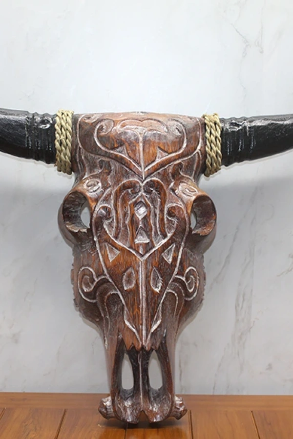 Ahşap Duvara Asmalı Bufalo Kafası