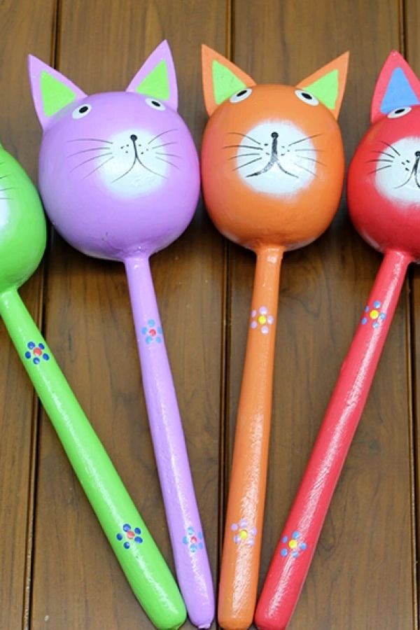 Ahşap Kedi Marakas Tekli