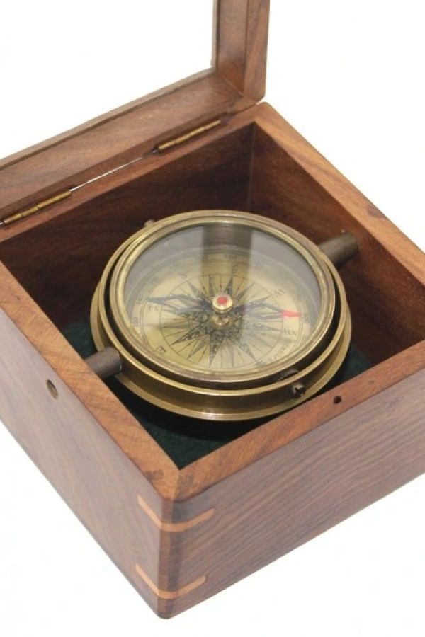 Ahşap Kutulu Pirinç Pusula Model 14