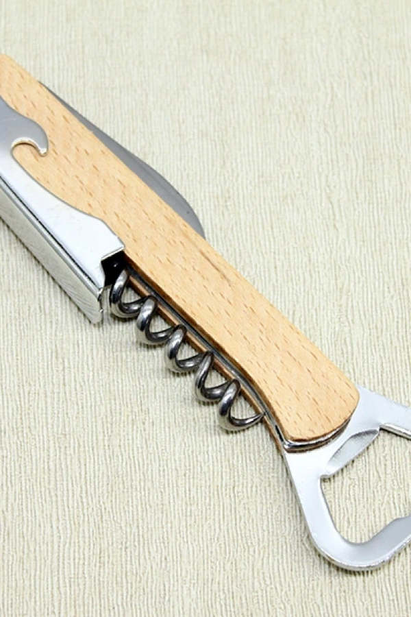 Ahşap Paslanmaz Çelik Tirbuşon Açacak