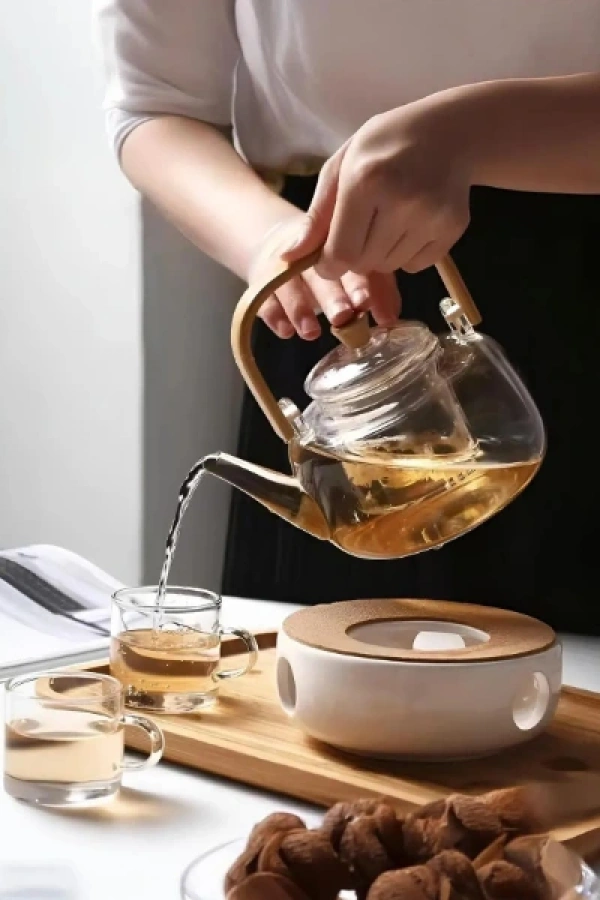 Ahşap Saplı Cam Filtreli Demlik