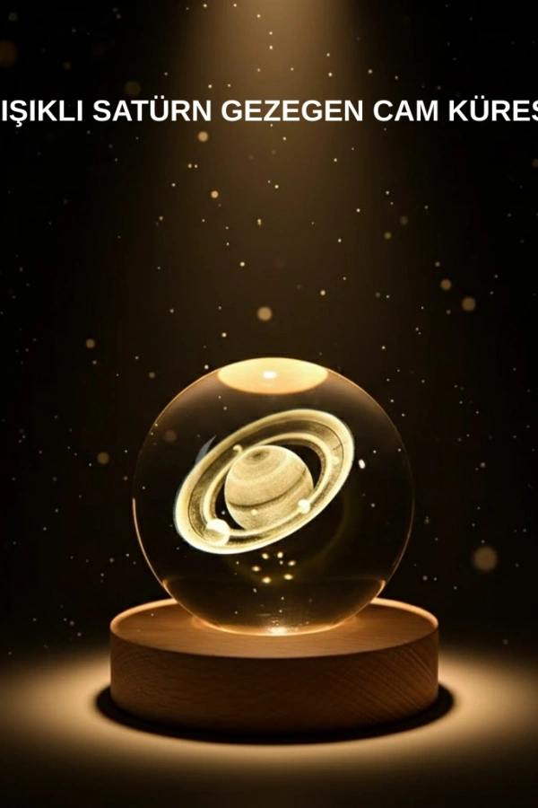 Ahşap Tabanlı 3D Satürn Kristal Küre Atmosfer Lambası