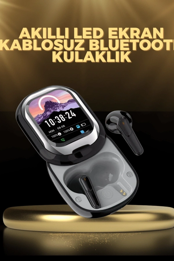 Akıllı Ekranlı Bluetooth 5.4 Kablosuz Kulaklık – Dokunmatik ve Şarj Kutulu