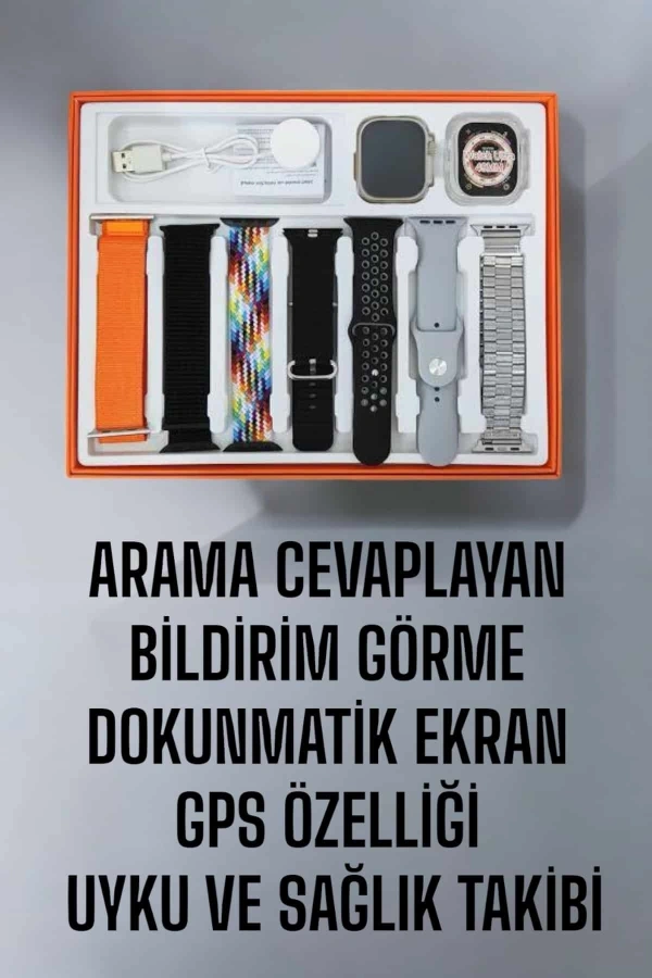 Akıllı Saat 7 Kordonlu Metal,Plastik Ve Hasır Kordon Seçeneği