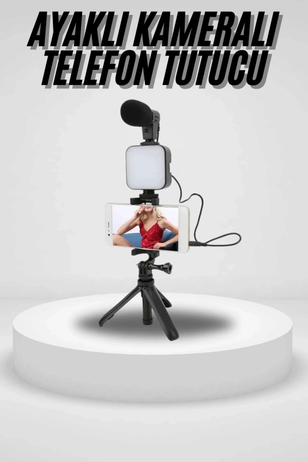 Akıllı Telefon Vlog Kiti Tripod Mini Mikrofonlu Telefon Tutucu
