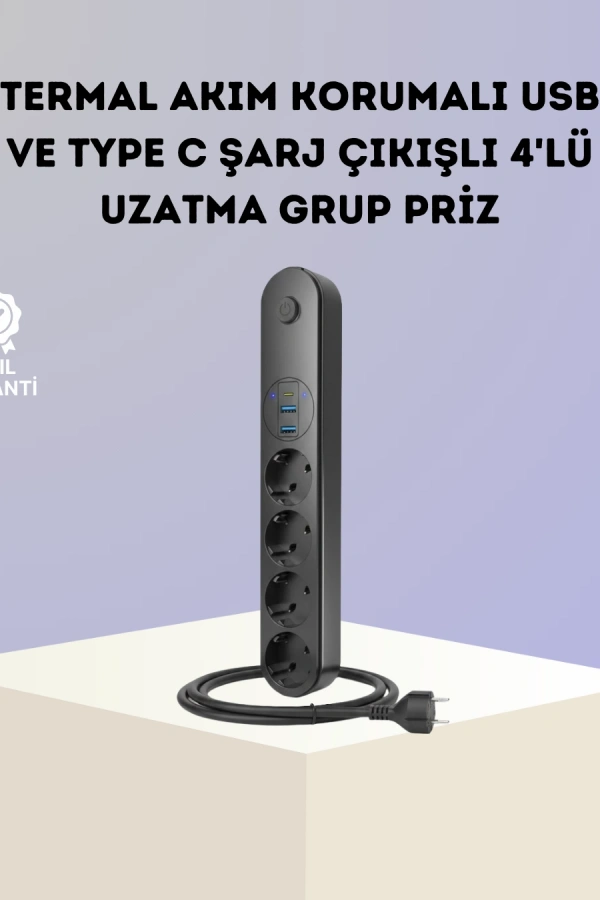 Akım Korumalı Çoklu Priz 4’lü 2 USB 1 Type-C 2500W Güçlü Tasarım
