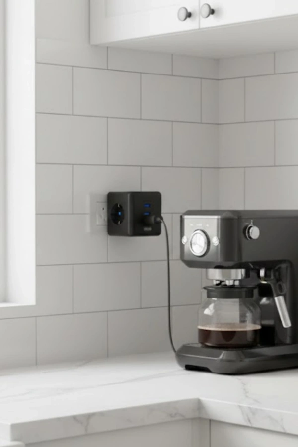 Akım ve Voltaj Korumalı Küp Priz 3 USB Destekli