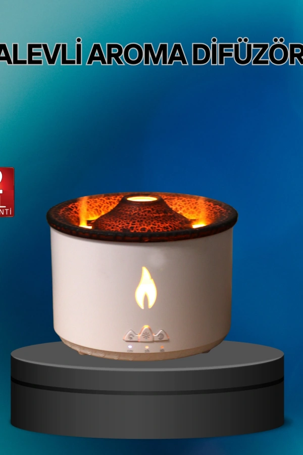 Alev Efektli Buhar Makinesi – Aromaterapi, Nemlendirme ve Işık Modlu Tasarım