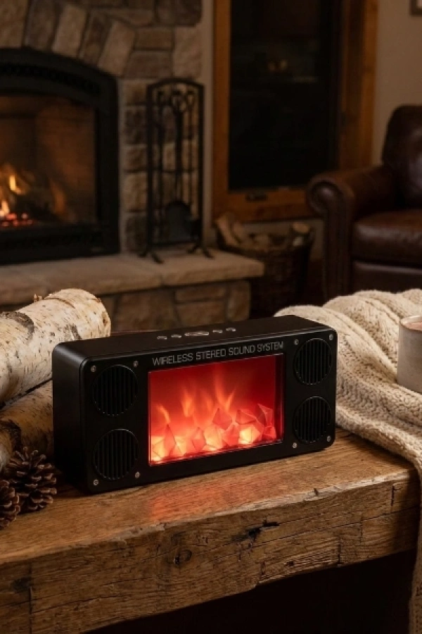 Alev Şömine Efektli Bluetooth Hoparlör Siyah