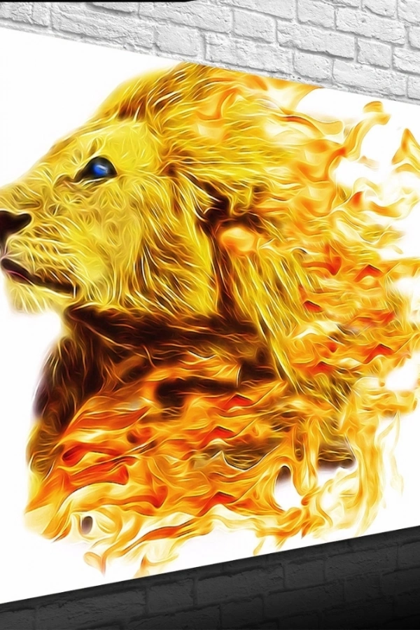 Alevler ve Erkek Arslan Kanvas Tablo 50 x 70