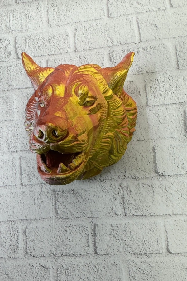 Altın Kaplama Görünümlü Kurt Duvar Süsü
