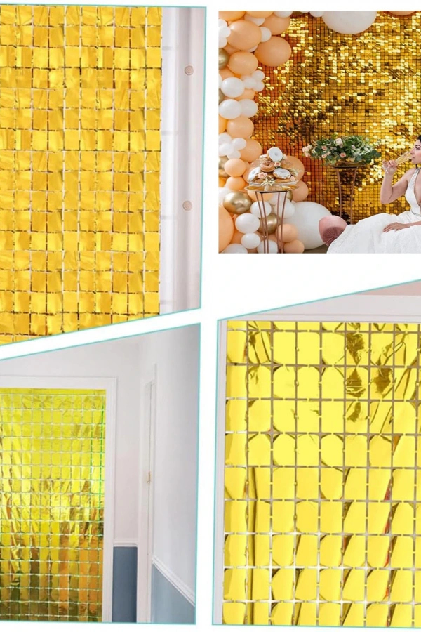 Altın Renk Disko Dikdörtgen Kesim Kapı Perdesi Altın